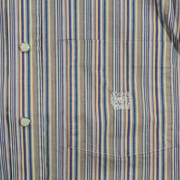 Cinch Shirt Mens Medium Blue Pink Stripe Pearl Snap Western Cowboy Rancher Rodeo - Picture 8 of 9